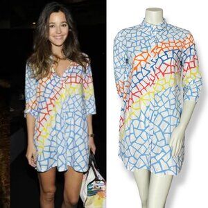 Desigual Shirt Dress Tunic Mini Rainbow Print Abstract Colorful Sz 40 US Medium